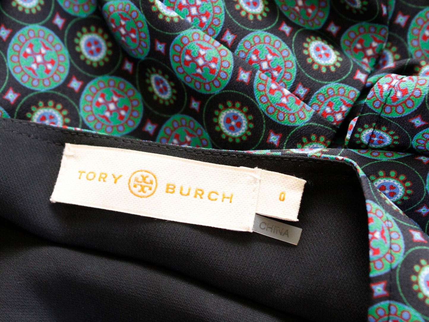 Tory Burch Black Batik Medallion Logo Print Ruffle Midi Wrap Dress Size 0