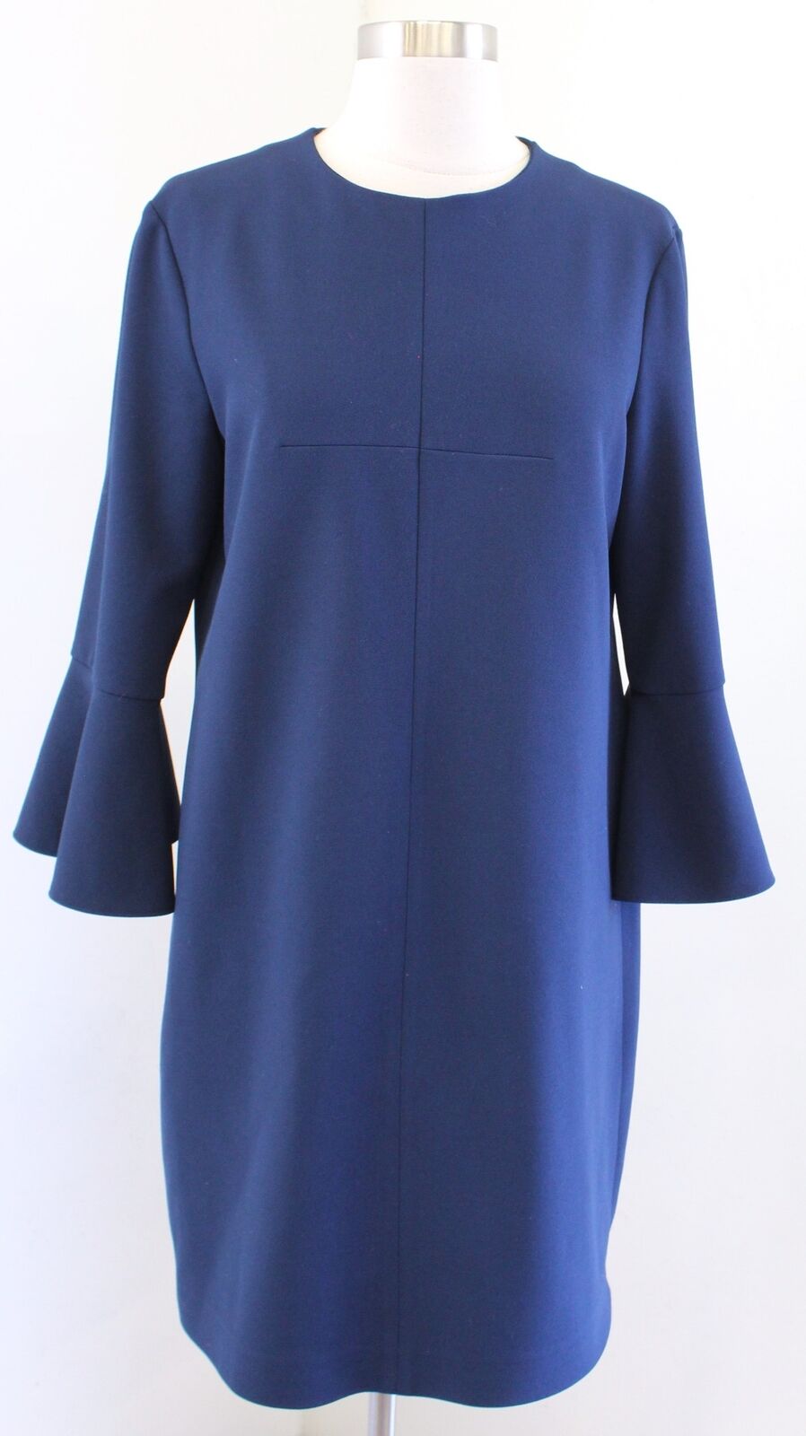 Tibi Womens Solid Midnight Navy Blue Bell Sleeve Shift Dress Size 8 Revolve