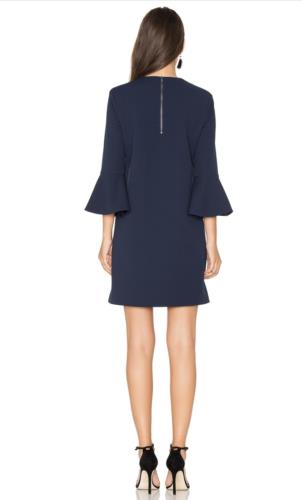 Tibi Womens Solid Midnight Navy Blue Bell Sleeve Shift Dress Size 8 Revolve