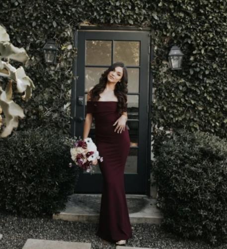 NWT Katie May Bhldn Wine Red Off the Shoulder Gown Formal Dress Size 6 Cutout