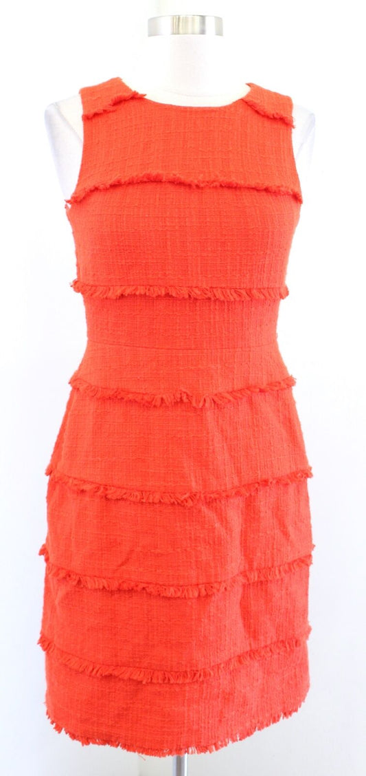 J Crew Womens Orange Fringy Tweed Fringe Striped Sheath Dress Size 0 Career