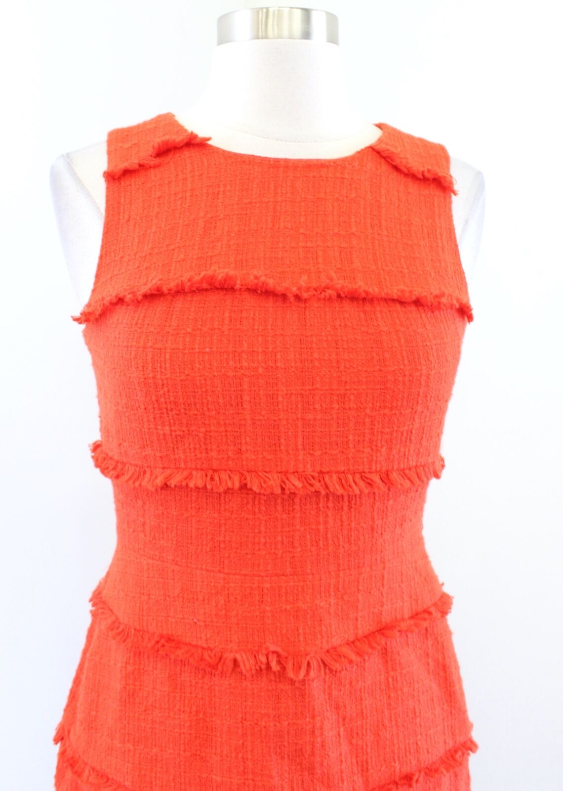 J Crew Womens Orange Fringy Tweed Fringe Striped Sheath Dress Size 0 Career