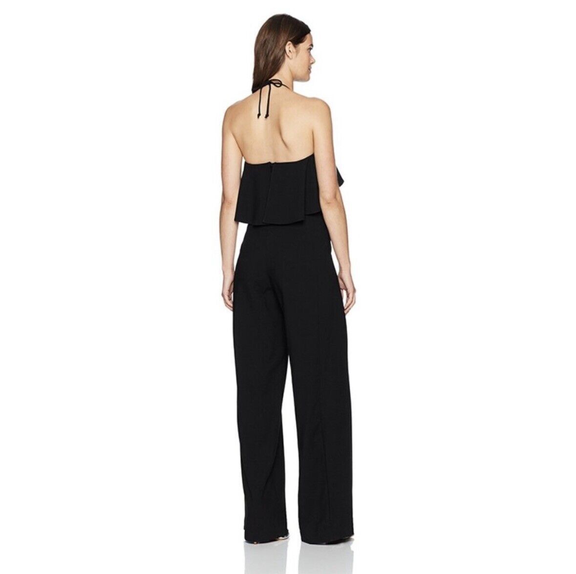 Black Halo Womens Becca Navy Blue Ruffle Halter Wide Leg Jumpsuit Size 6