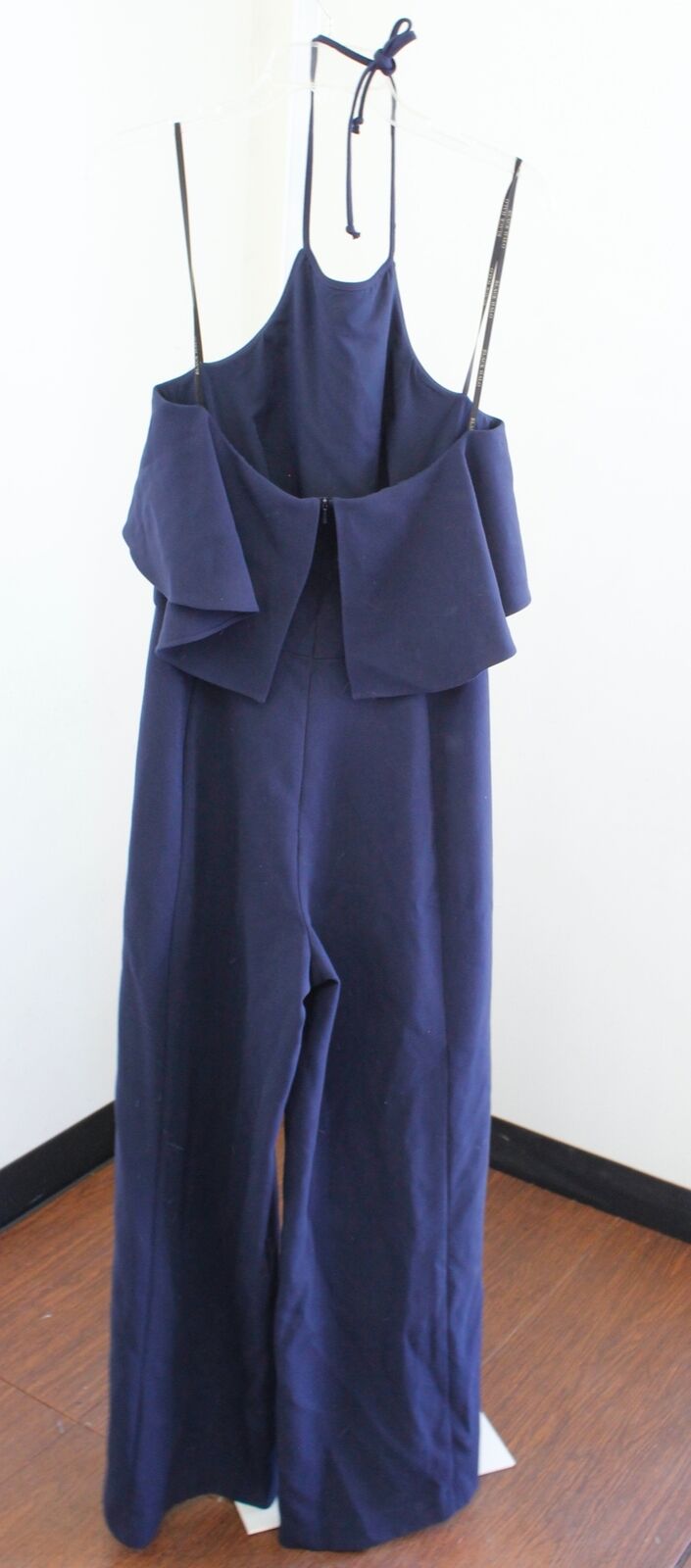 Black Halo Womens Becca Navy Blue Ruffle Halter Wide Leg Jumpsuit Size 6