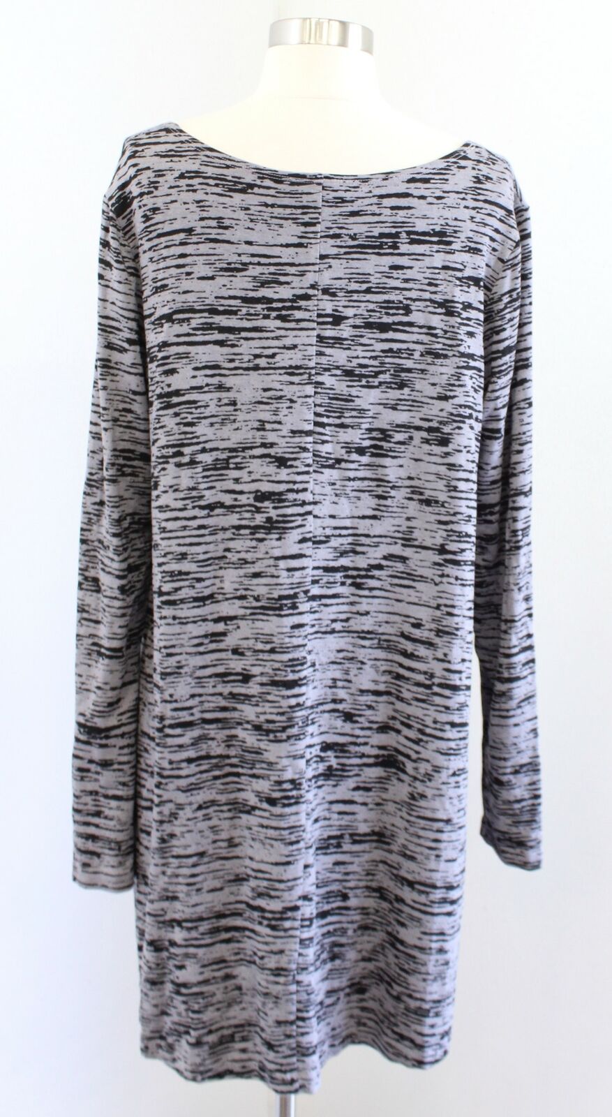 Bryn Walker Gray Black Striped Printed Hi Lo Hem Tunic Top Blouse Size L Long sleeve