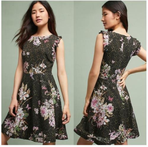 Eri + Ali Anthropologie Navaeh Floral Lace Ruffle Fit and Flare Dress Sz 2 Party