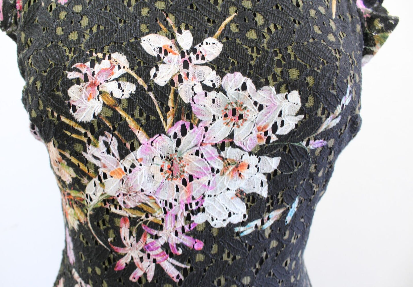 Eri + Ali Anthropologie Navaeh Floral Lace Ruffle Fit and Flare Dress Sz 2 Party