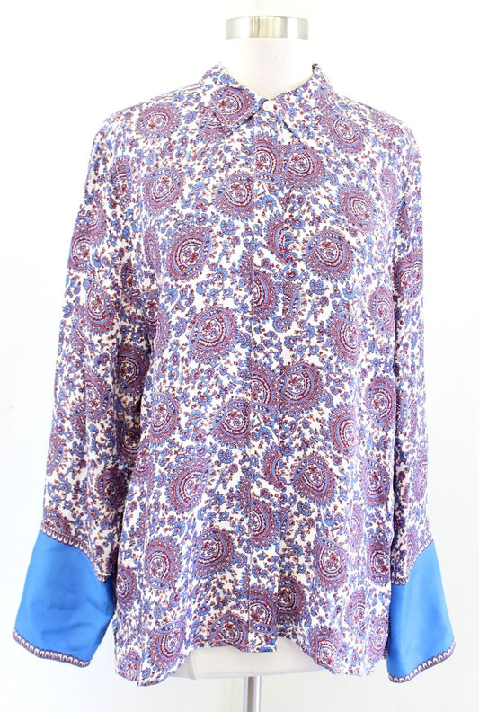 J Crew Classic Fit Drapey Blouse in Floral Crown Print Sz 16 Button Front Shirt