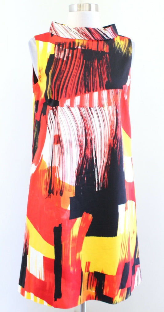 SoCa St John Red Black Yellow Abstract Watercolor Print Shift Dress Size S Mod