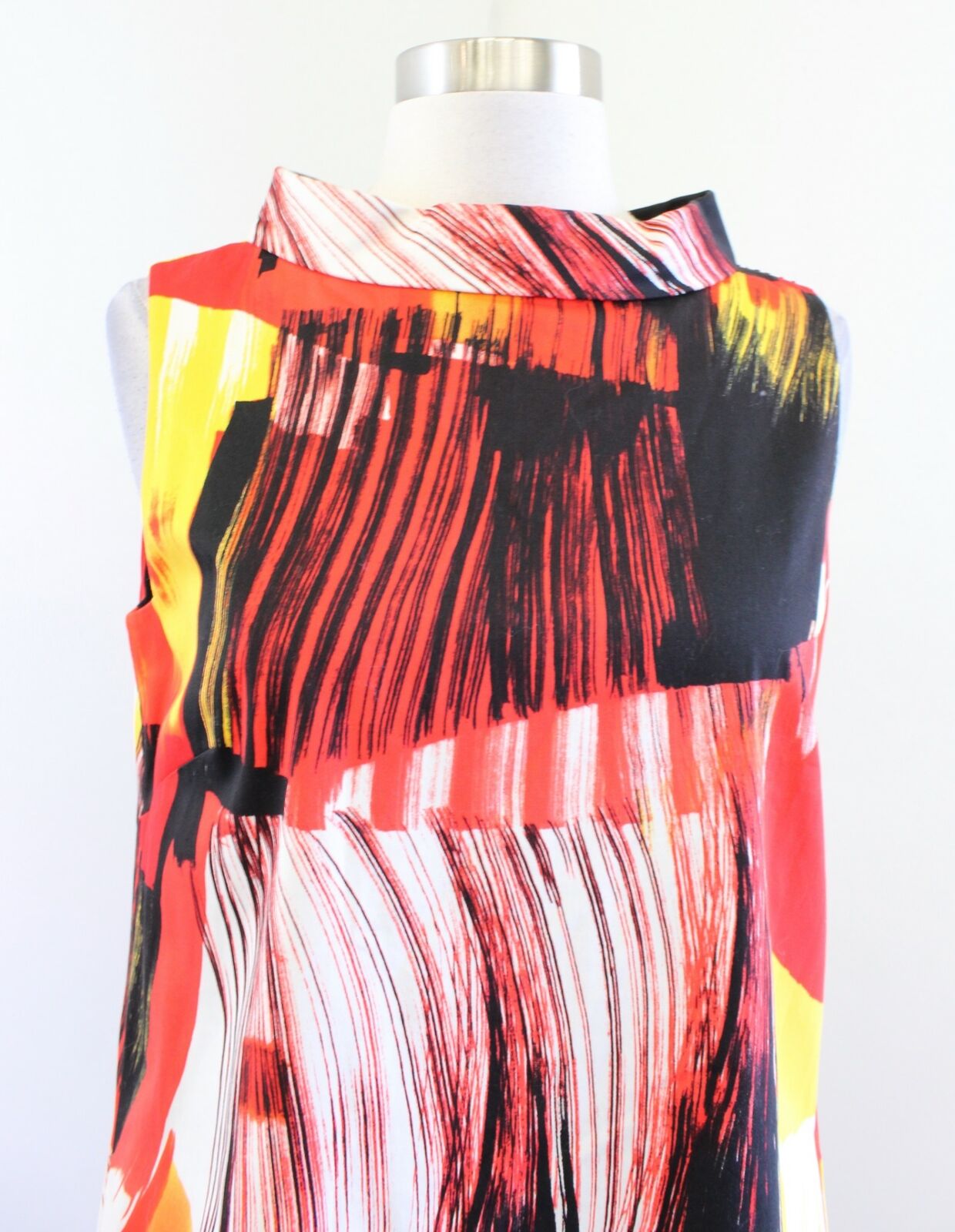 SoCa St John Red Black Yellow Abstract Watercolor Print Shift Dress Size S Mod