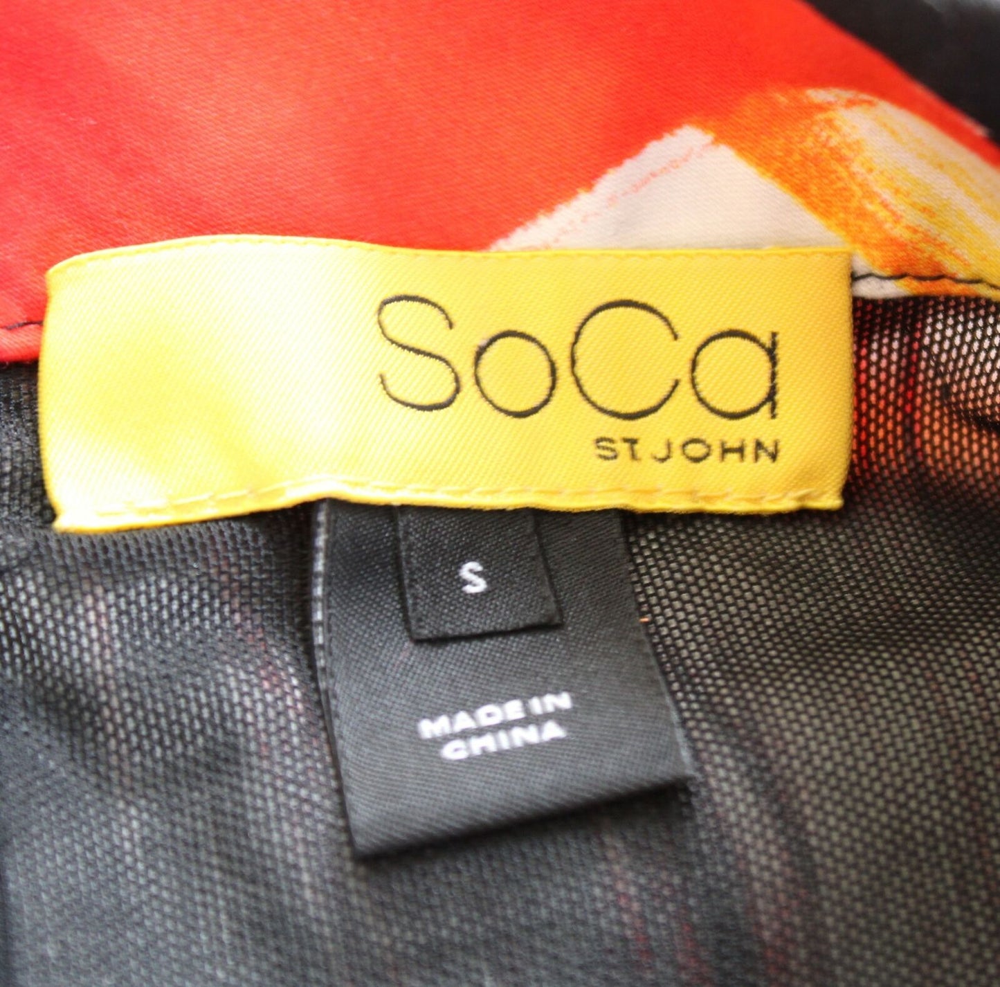 SoCa St John Red Black Yellow Abstract Watercolor Print Shift Dress Size S Mod