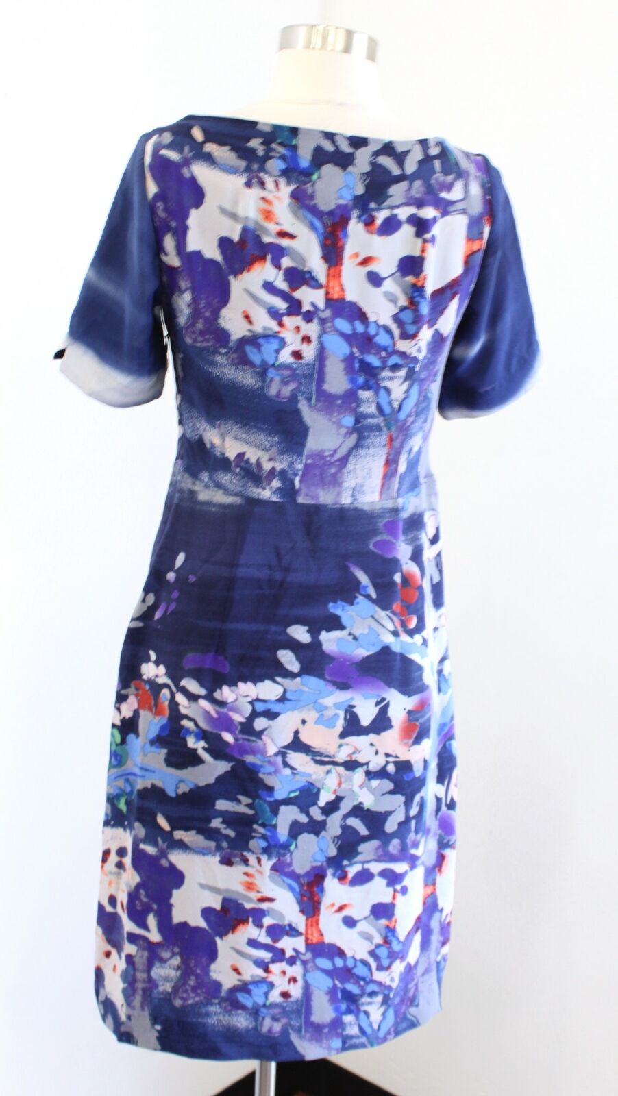 Coquille Anthropologie Japonica Blue Watercolor Silk Draped Neck Dress Size 2