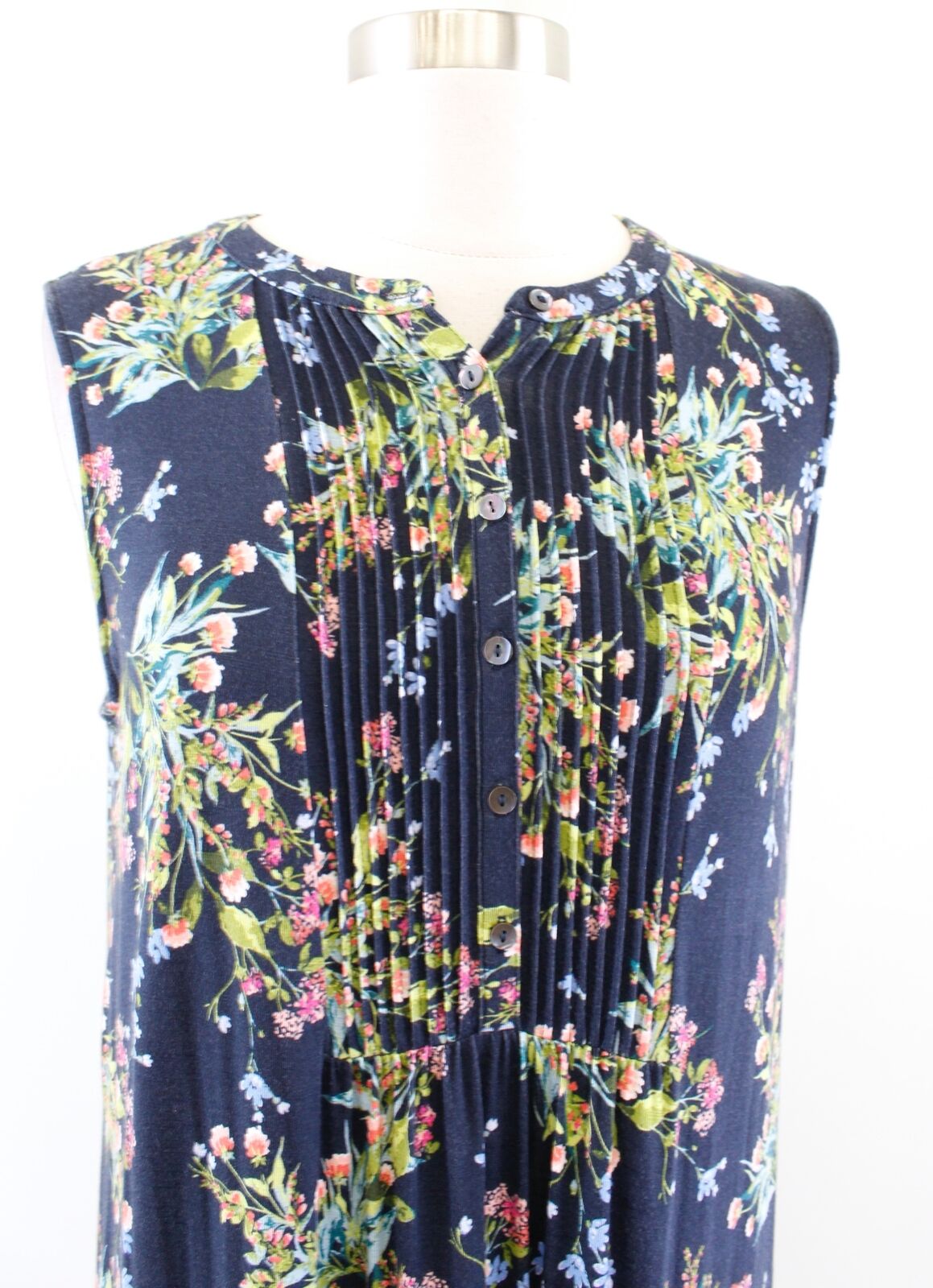 NWT J Jill Navy Blue Floral Print Knit Midi Maxi Dress Size S Sleeveless Casual