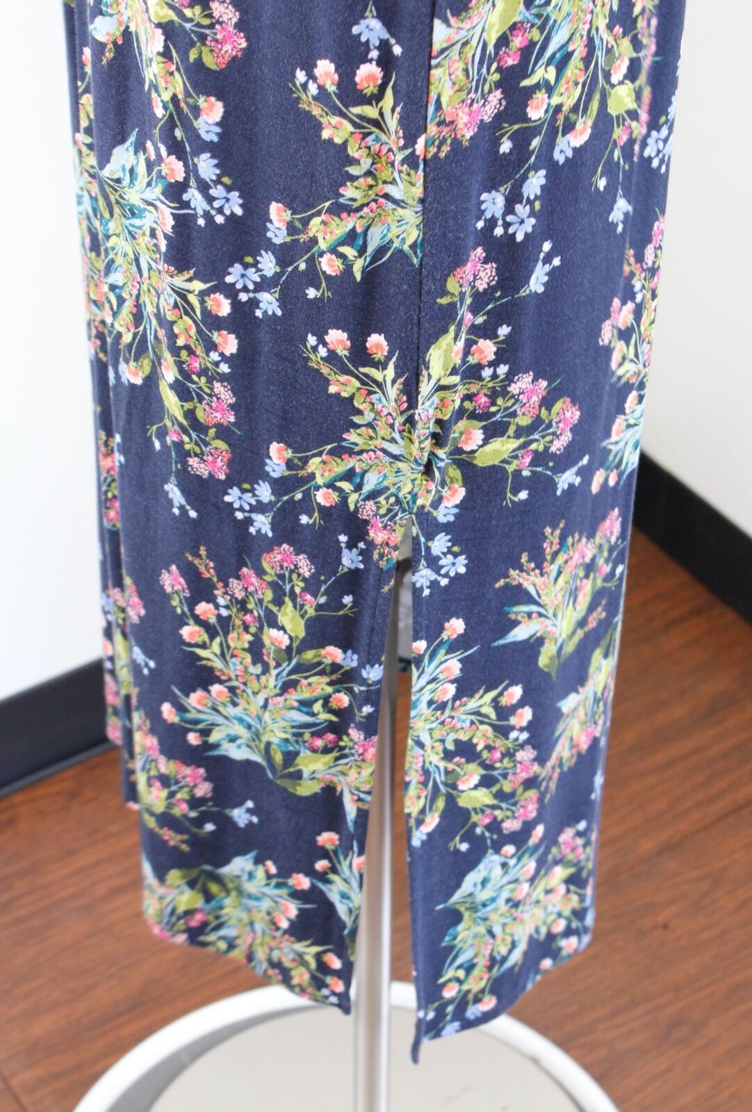 NWT J Jill Navy Blue Floral Print Knit Midi Maxi Dress Size S Sleeveless Casual