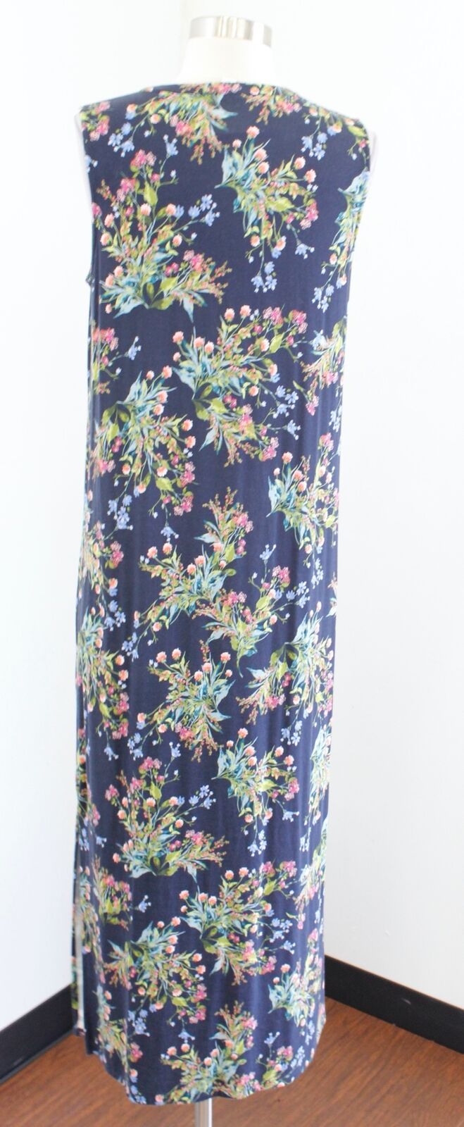 NWT J Jill Navy Blue Floral Print Knit Midi Maxi Dress Size S Sleeveless Casual