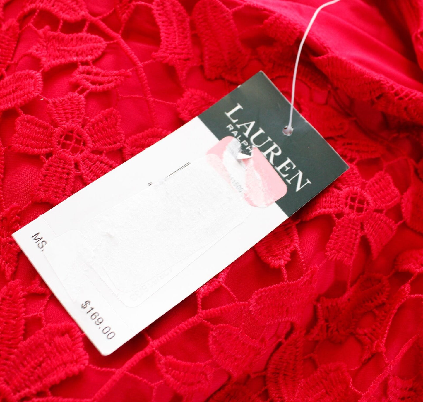 NWT Lauren Ralph Lauren Red Floral Lace Sheath Dress Size 6 Cap Sleeve Cocktail