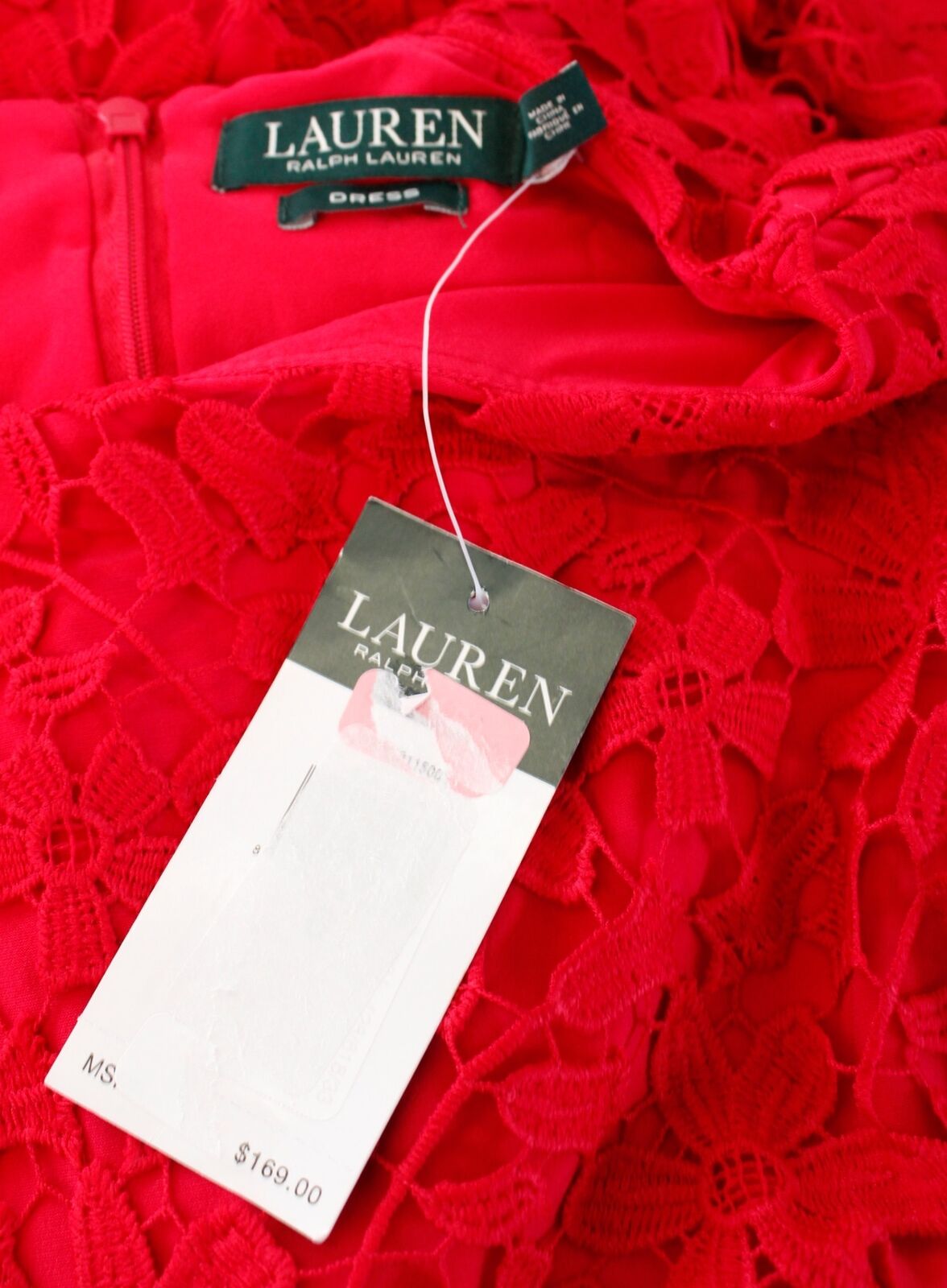 NWT Lauren Ralph Lauren Red Floral Lace Sheath Dress Size 6 Cap Sleeve Cocktail