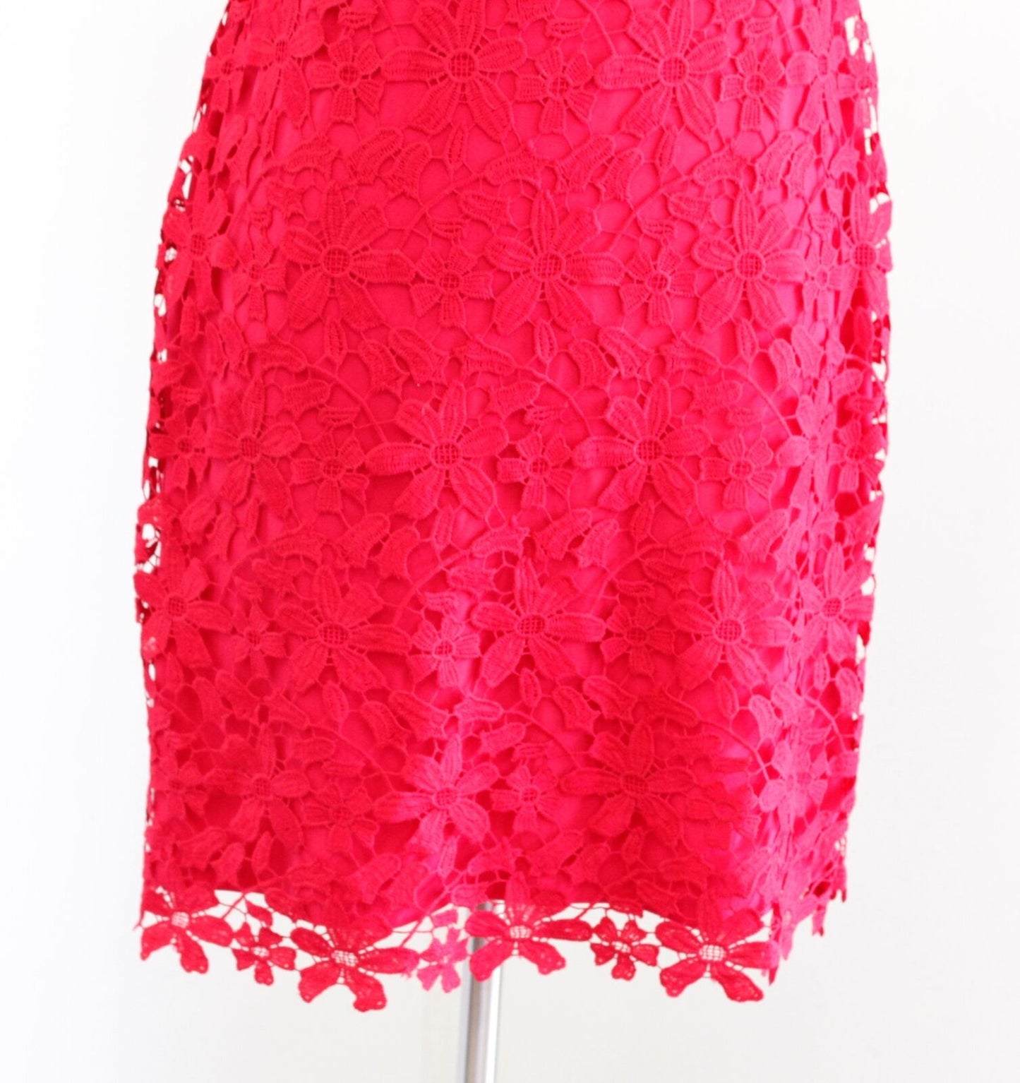 NWT Lauren Ralph Lauren Red Floral Lace Sheath Dress Size 6 Cap Sleeve Cocktail