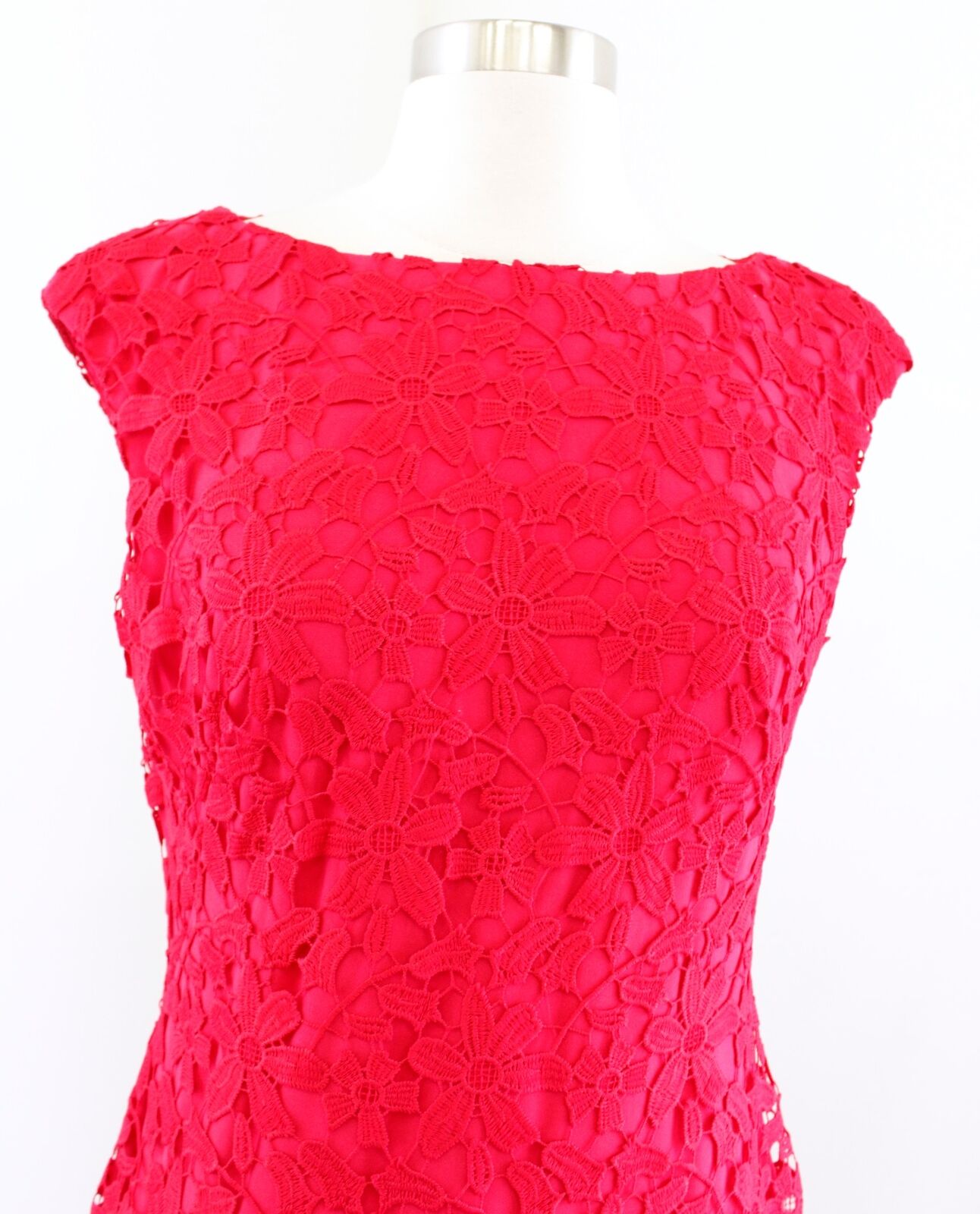 NWT Lauren Ralph Lauren Red Floral Lace Sheath Dress Size 6 Cap Sleeve Cocktail