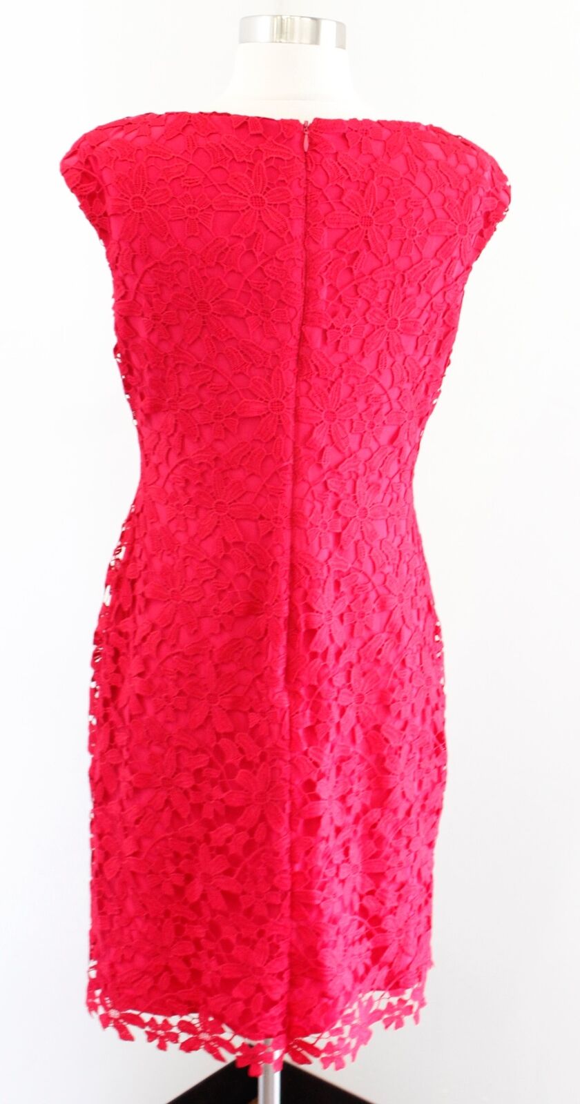 NWT Lauren Ralph Lauren Red Floral Lace Sheath Dress Size 6 Cap Sleeve Cocktail