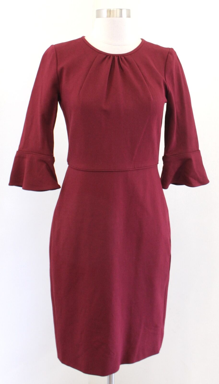 J Crew Womens Wine Red Ponte Knit Bell Sleeve Sheath Dress Size 2 Career