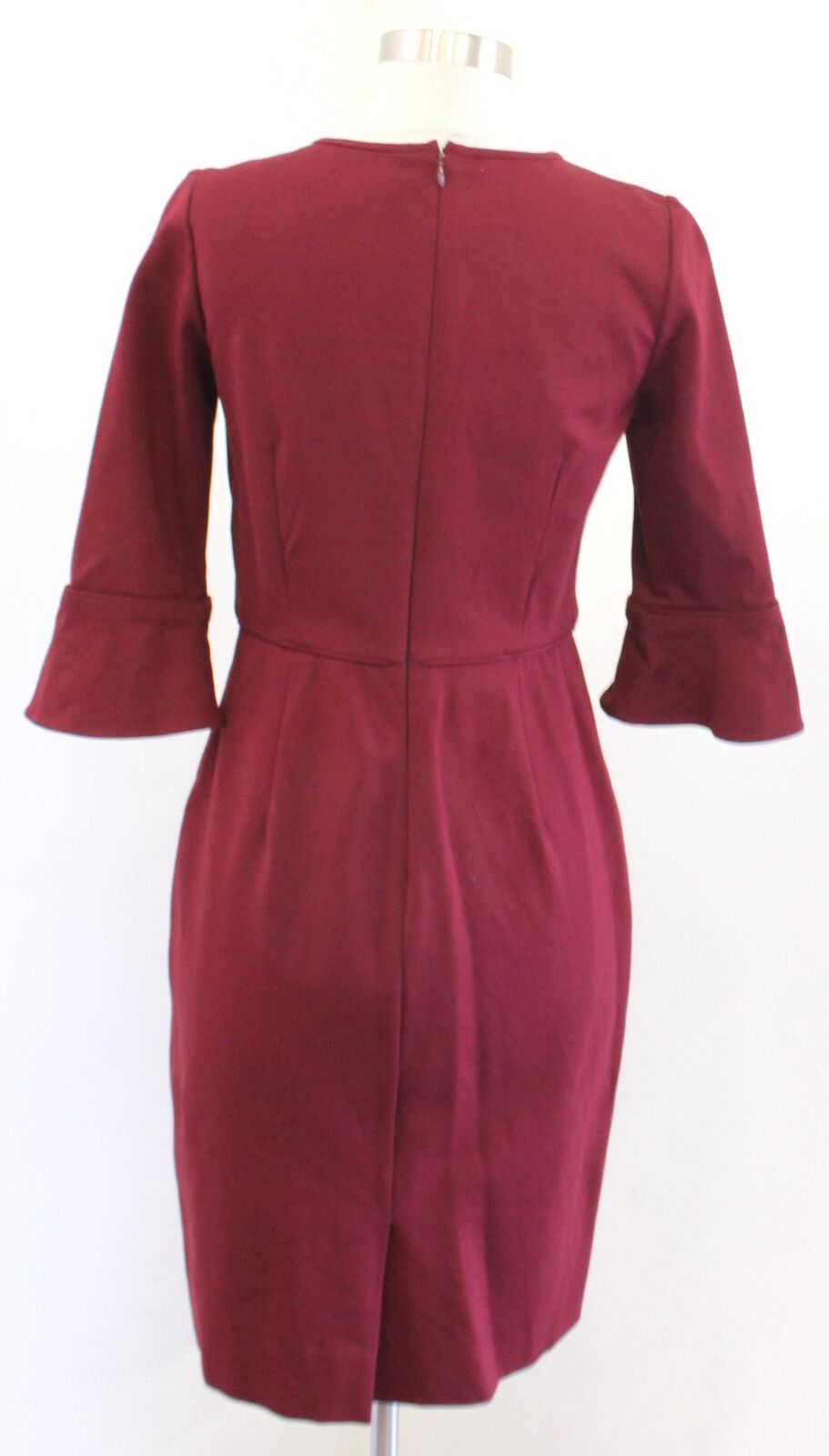 J Crew Womens Wine Red Ponte Knit Bell Sleeve Sheath Dress Size 2 Career