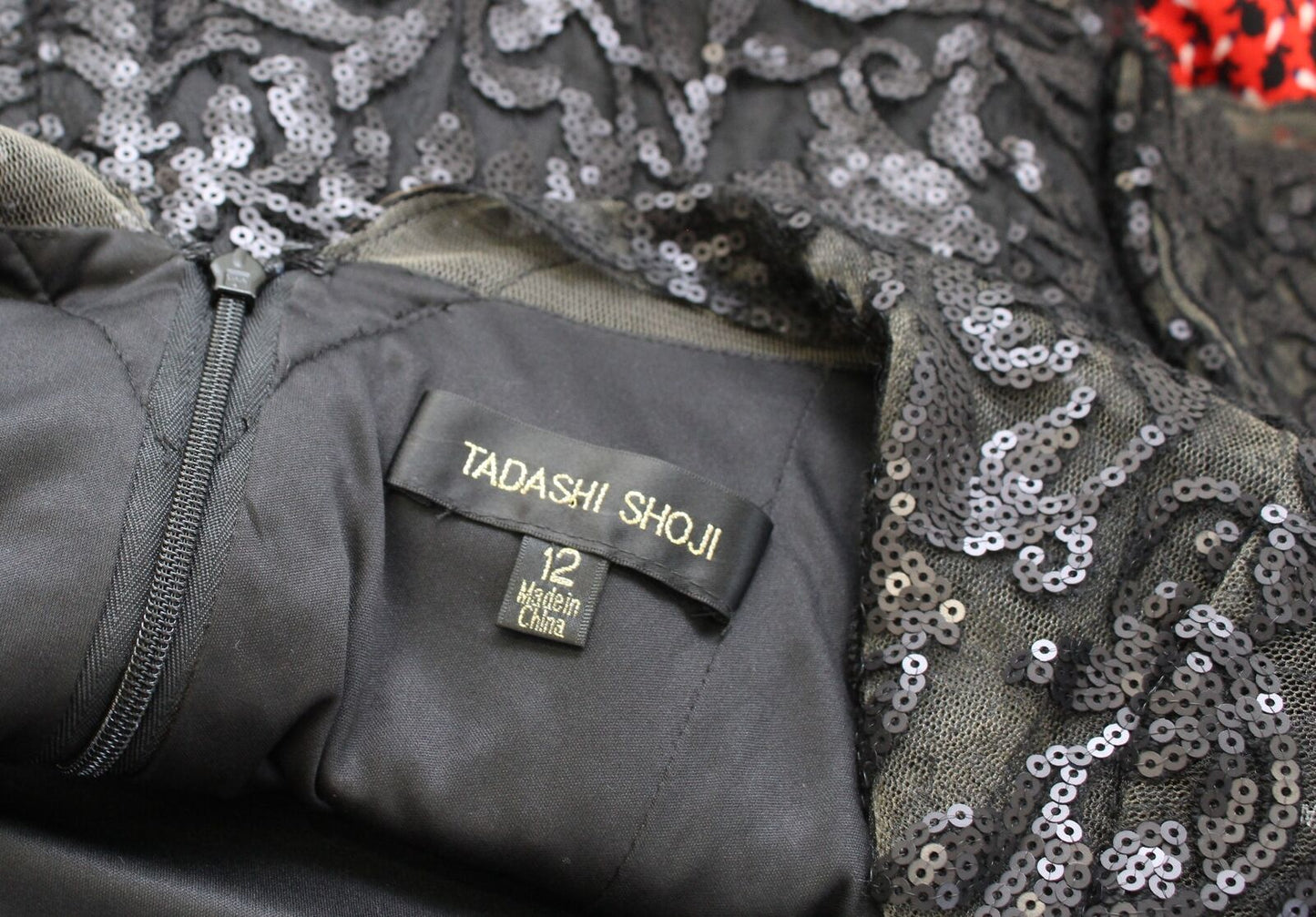 Tadashi Shoji Black 3/4 Sleeve Paillette Embroidered Sequin Lace Sheath Dress 12