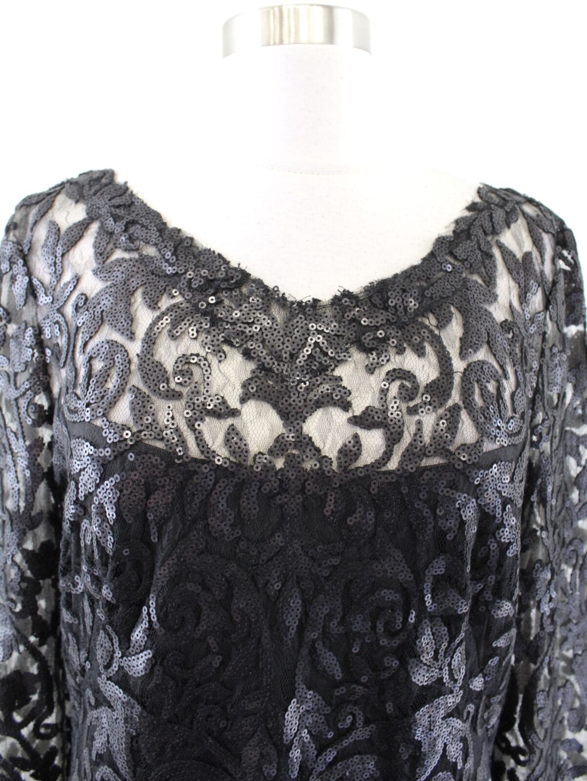 Tadashi Shoji Black 3/4 Sleeve Paillette Embroidered Sequin Lace Sheath Dress 12