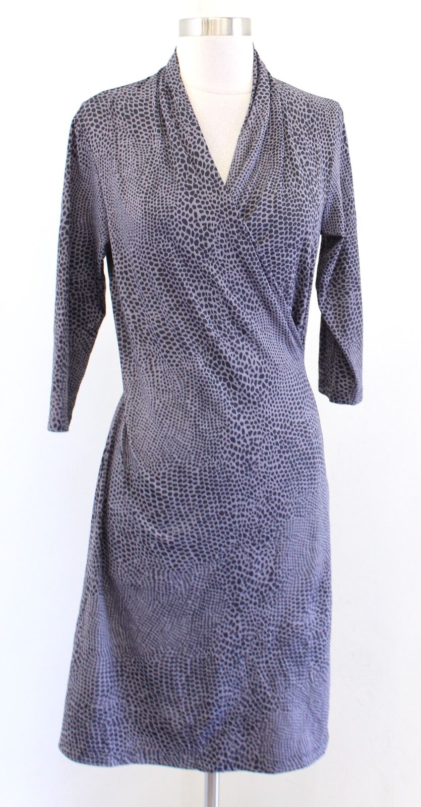 J McLaughlin Gray Spotted Print Ruched Panama Wrap Dress Catalina Cloth Size XS