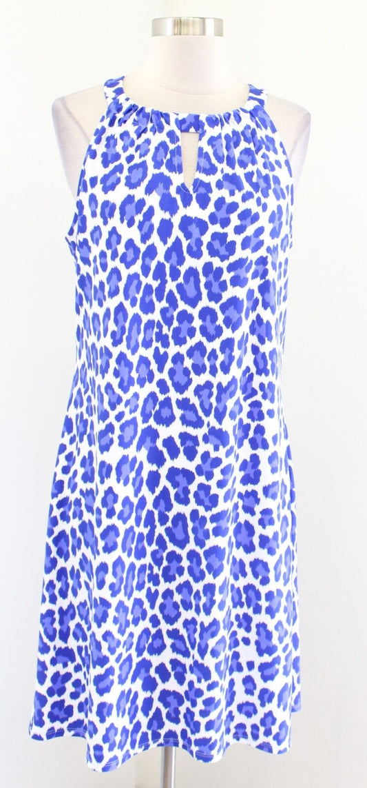 Jude Connally Jude Cloth Blue Leopard Print Keyhole Sleeveless Halter Dress Sz L