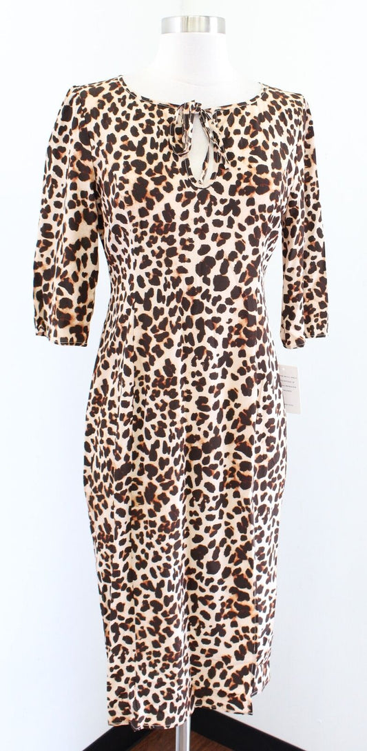 NWT For Love and Lemons Leopard Print Silk Blend Dress Size M Tie Neck Midi