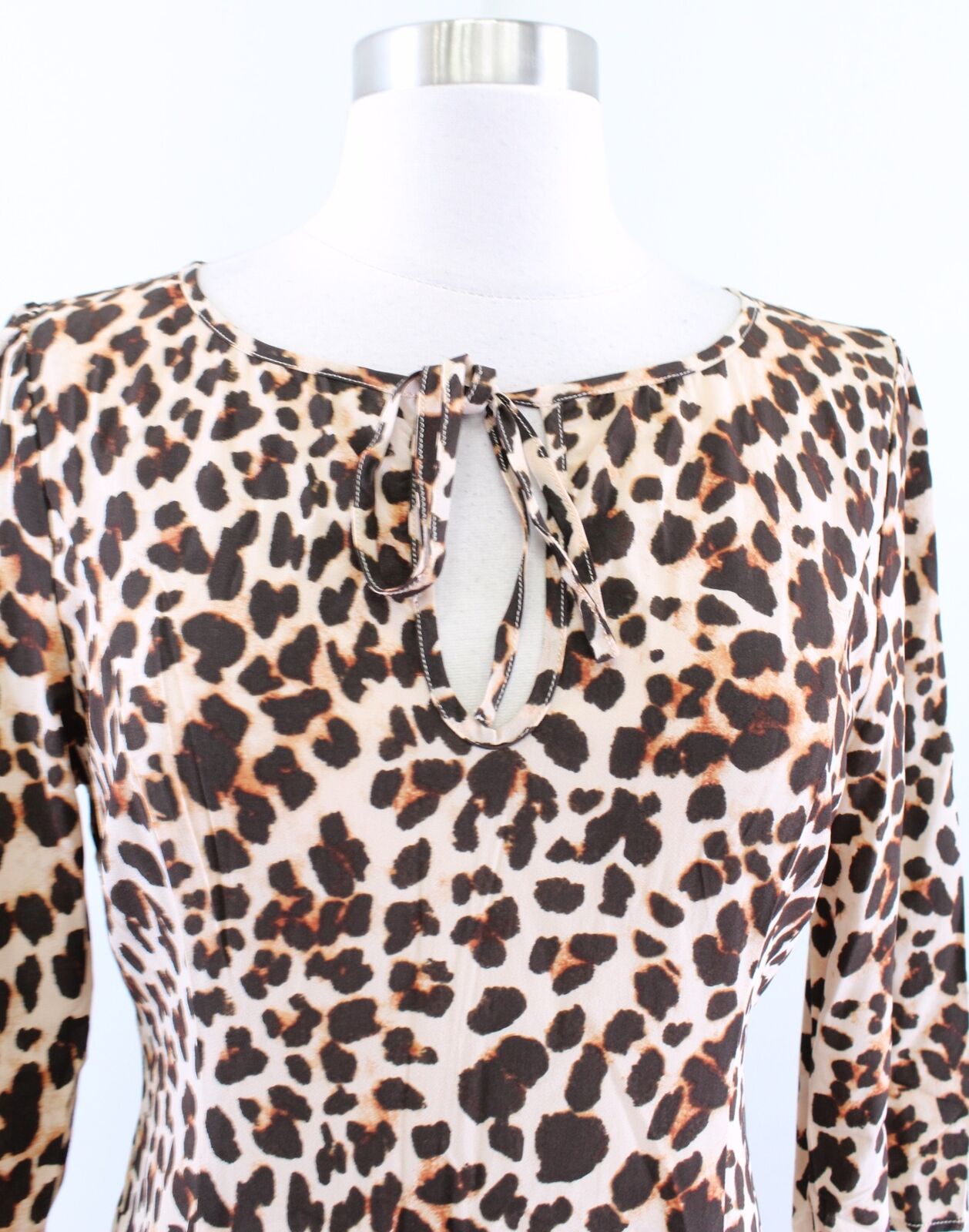 NWT For Love and Lemons Leopard Print Silk Blend Dress Size M Tie Neck Midi
