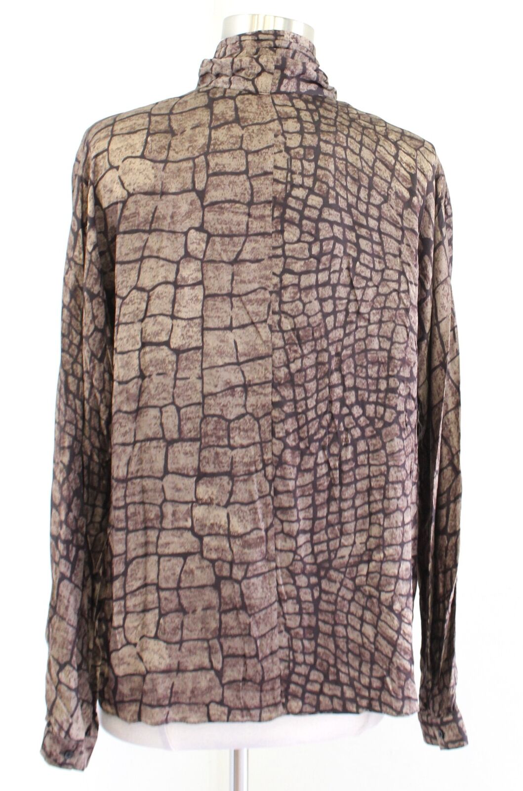 NWT Reiss Jessie Brown Snakeskin Animal Print Tie Neck Pussybow Blouse Top Sz 6 Long Sleeve