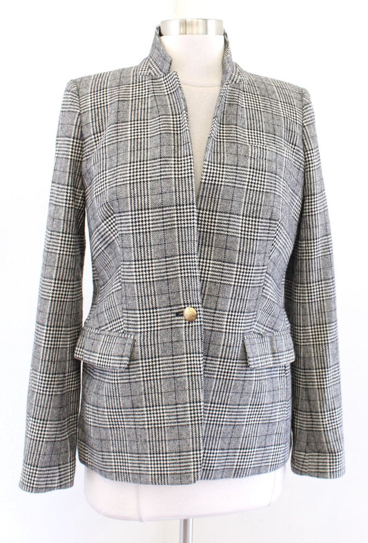 J Crew Regent Blazer in Glen Plaid Size 4 Houndstooth Tweed Wool Blend Jacket