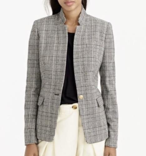 J Crew Regent Blazer in Glen Plaid Size 4 Houndstooth Tweed Wool Blend Jacket