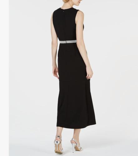 NWT Calvin Klein Black Embellished V Neck Flutter Hi Lo Cocktail Evening Dress 6