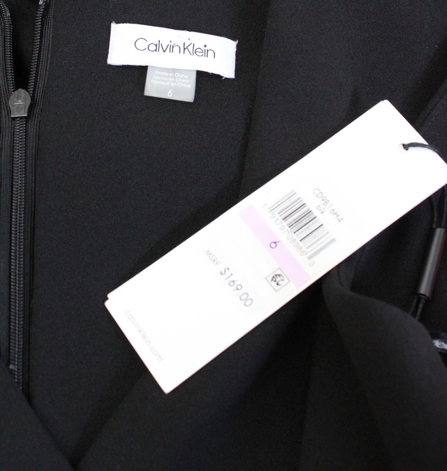 NWT Calvin Klein Black Embellished V Neck Flutter Hi Lo Cocktail Evening Dress 6