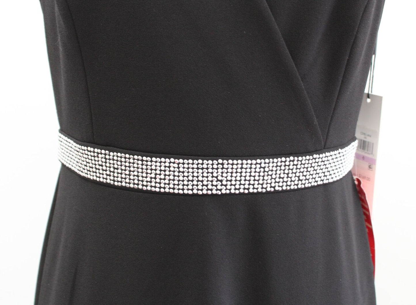 NWT Calvin Klein Black Embellished V Neck Flutter Hi Lo Cocktail Evening Dress 6