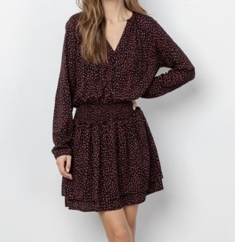Rails Jasmine Enamored Heart Print Smocked Long Sleeve Dress Sz S Tiered V Neck