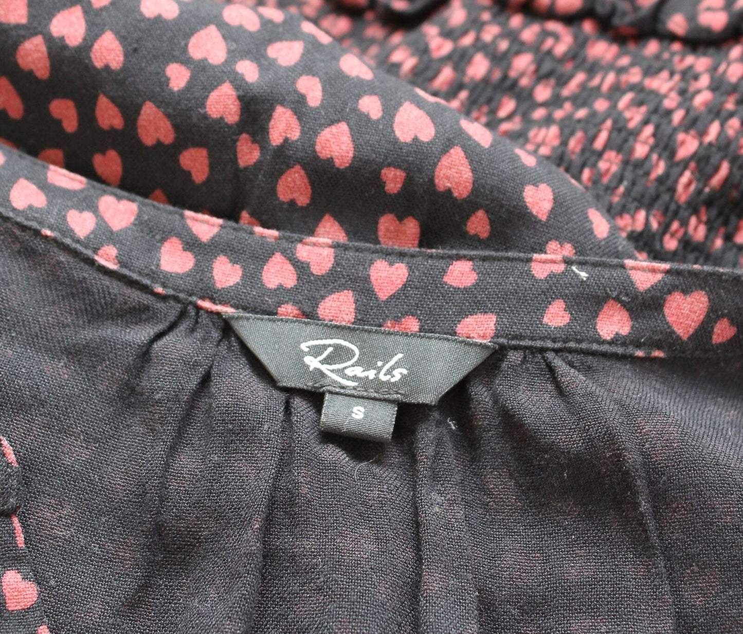 Rails Jasmine Enamored Heart Print Smocked Long Sleeve Dress Sz S Tiered V Neck