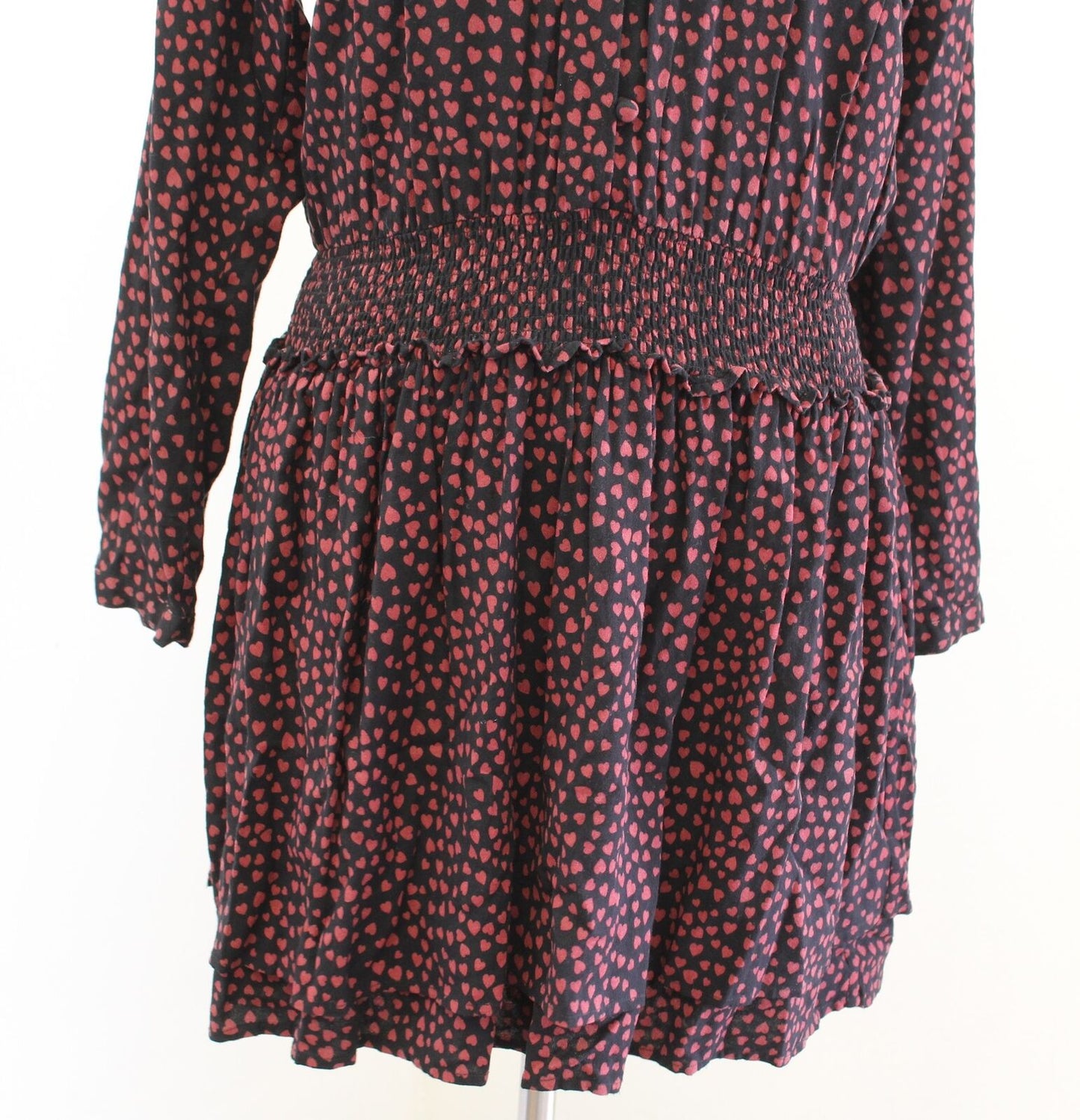 Rails Jasmine Enamored Heart Print Smocked Long Sleeve Dress Sz S Tiered V Neck