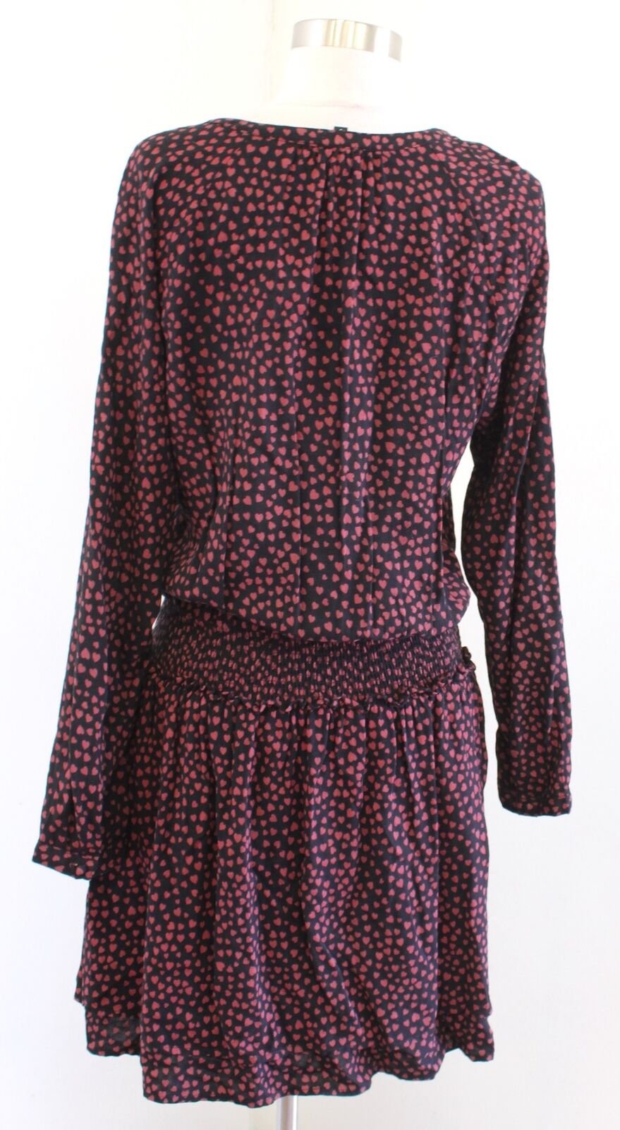 Rails Jasmine Enamored Heart Print Smocked Long Sleeve Dress Sz S Tiered V Neck
