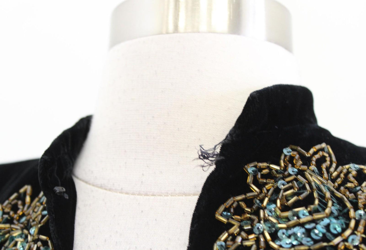 Vtg Black Velvet Beaded Sequin Floral Cape Womens 16 Formal Evening Party