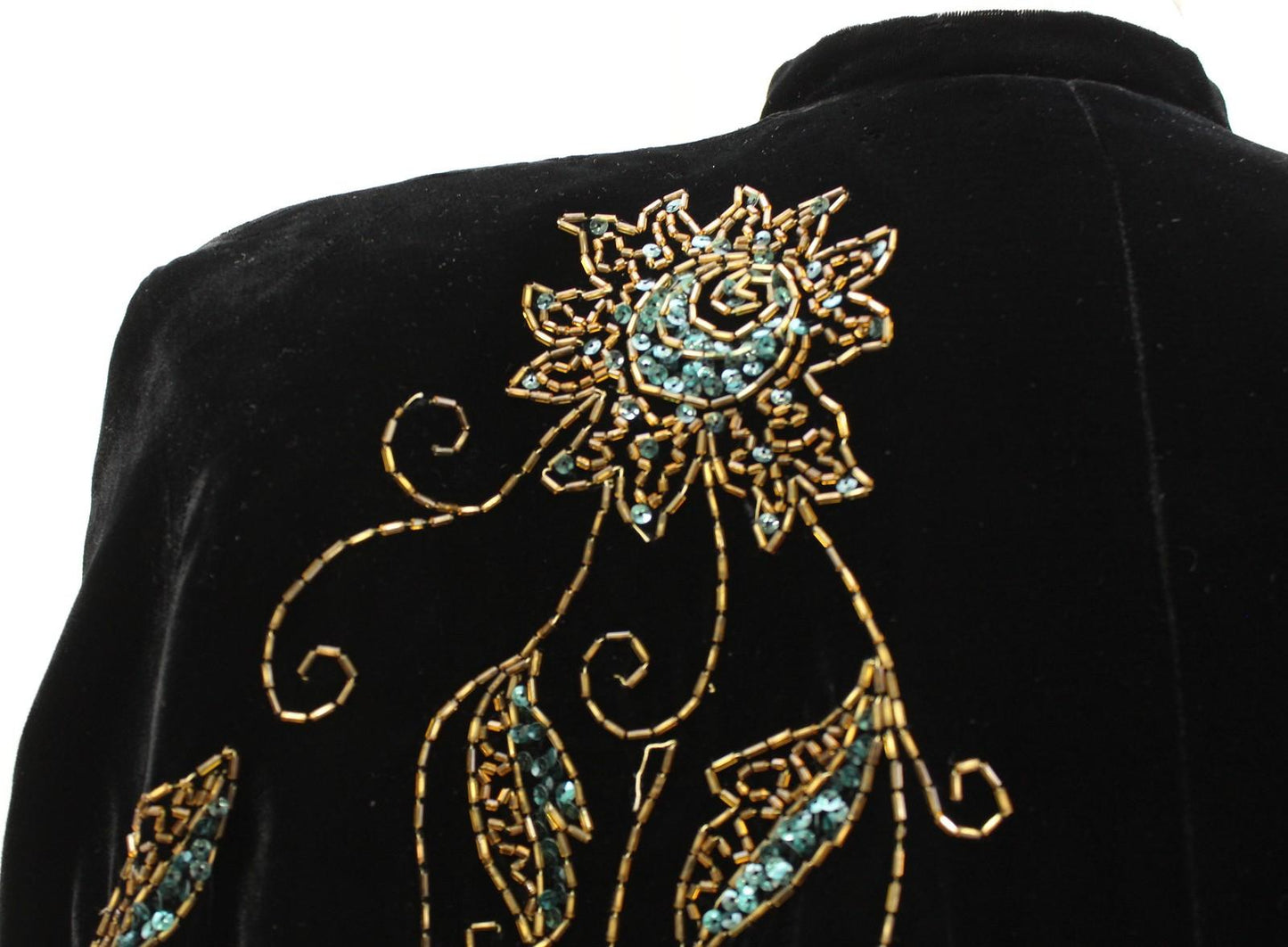 Vtg Black Velvet Beaded Sequin Floral Cape Womens 16 Formal Evening Party