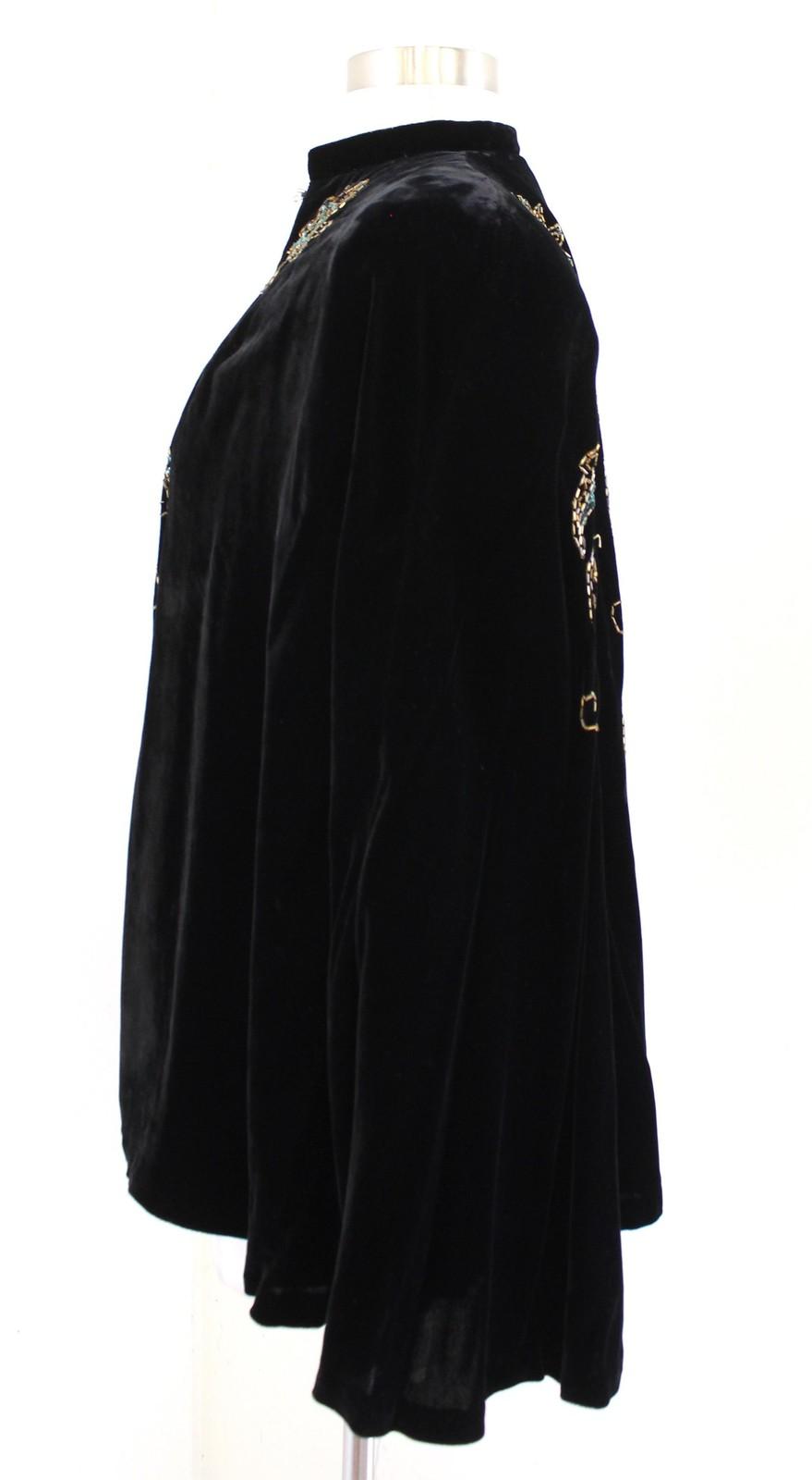 Vtg Black Velvet Beaded Sequin Floral Cape Womens 16 Formal Evening Party