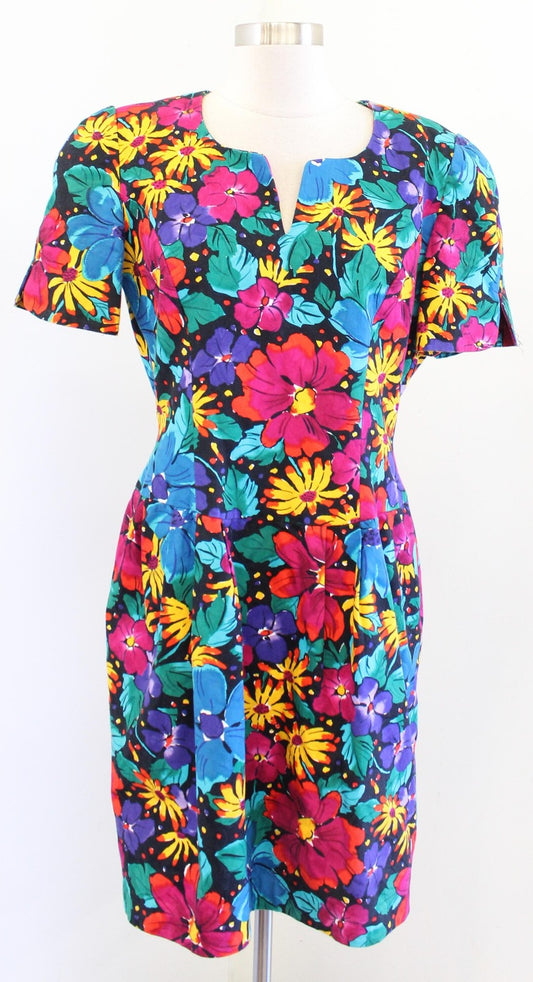Vintage 80s 90s Talbots David Warren Dress Womens 10 Multicolor Floral Retro