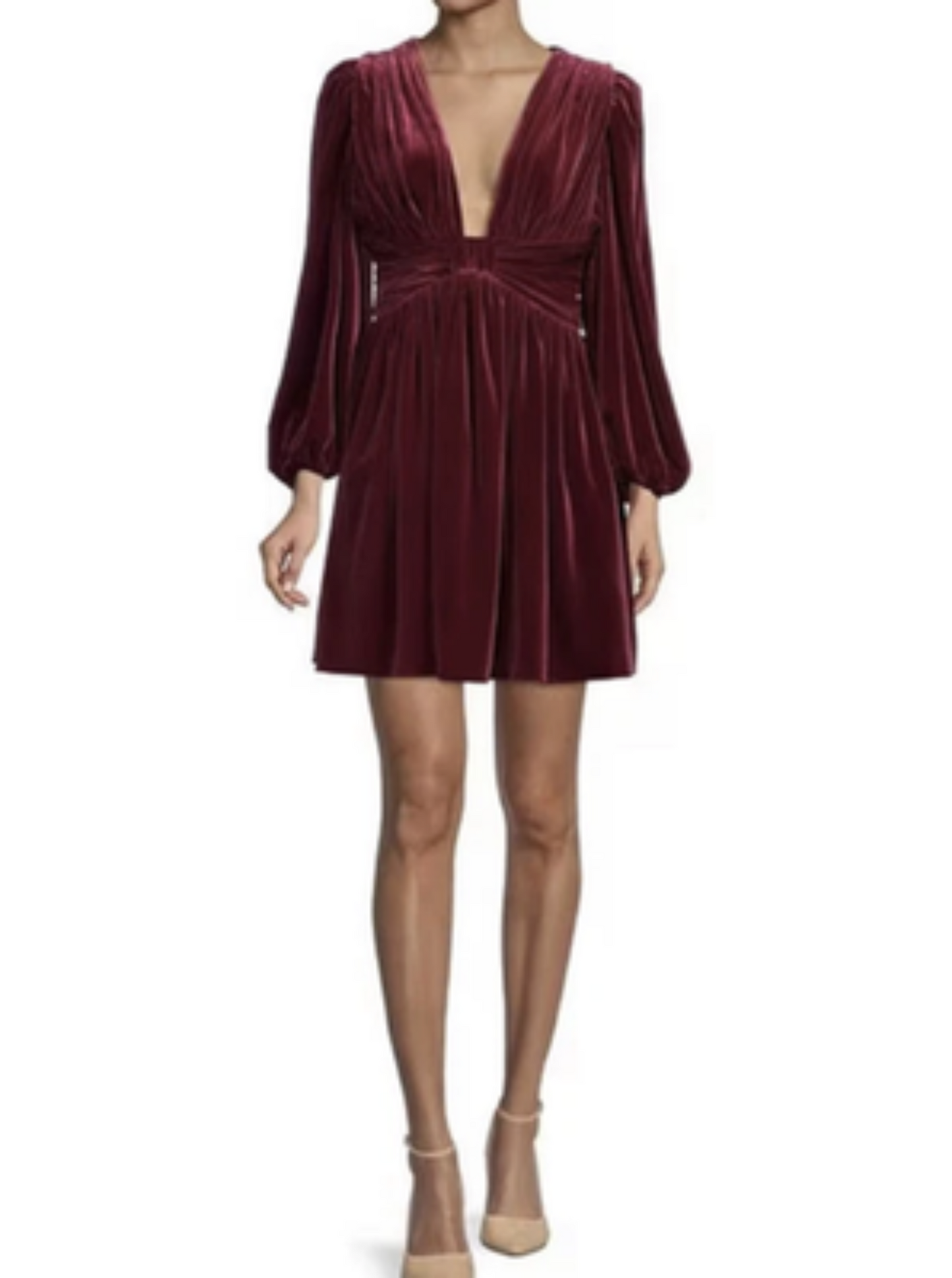 Gianni Bini Mariah Dress Womens 0 Berry Wine Velvet Plunge V Neck Mini Party