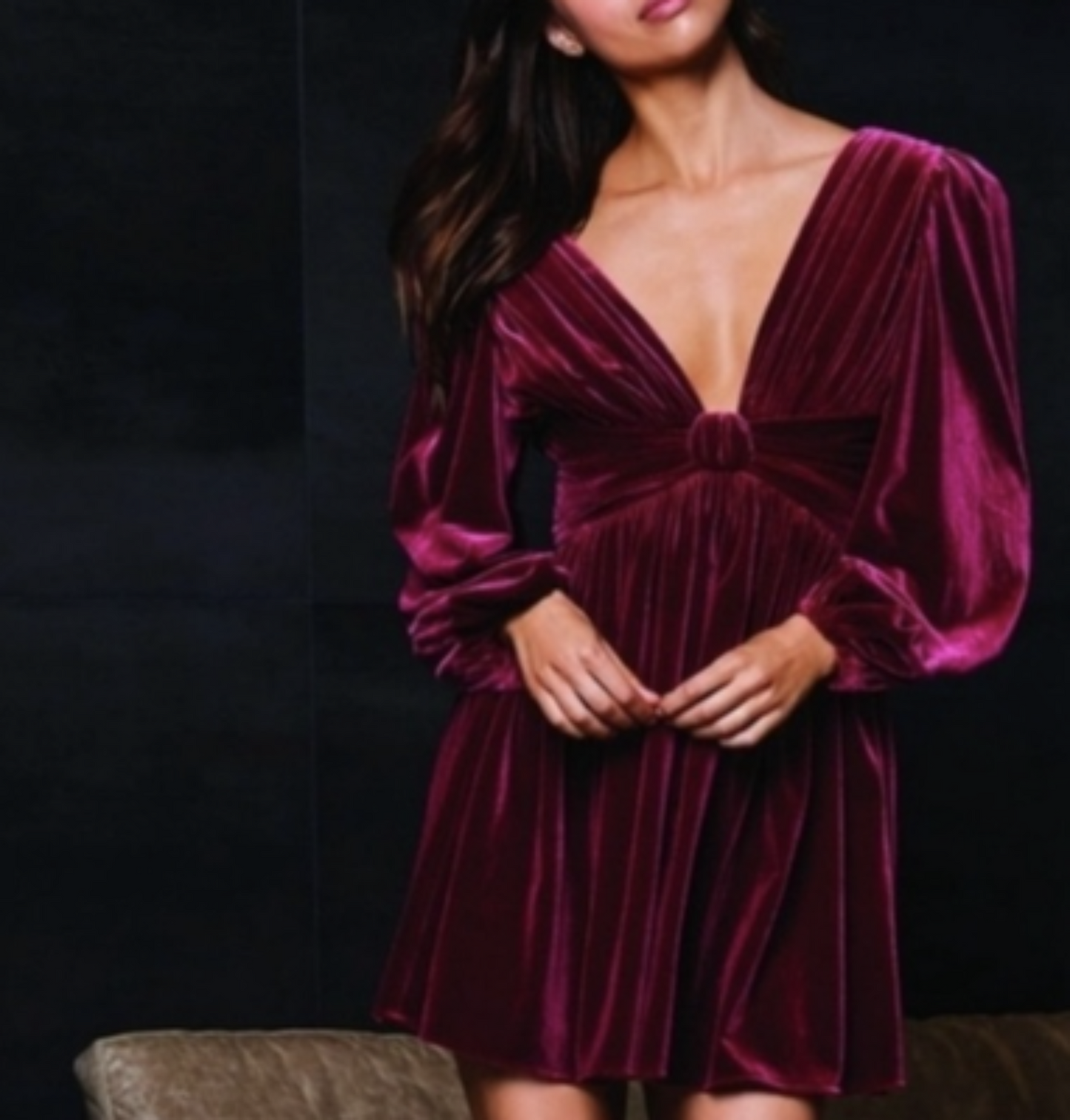 Gianni Bini Mariah Dress Womens 0 Berry Wine Velvet Plunge V Neck Mini Party