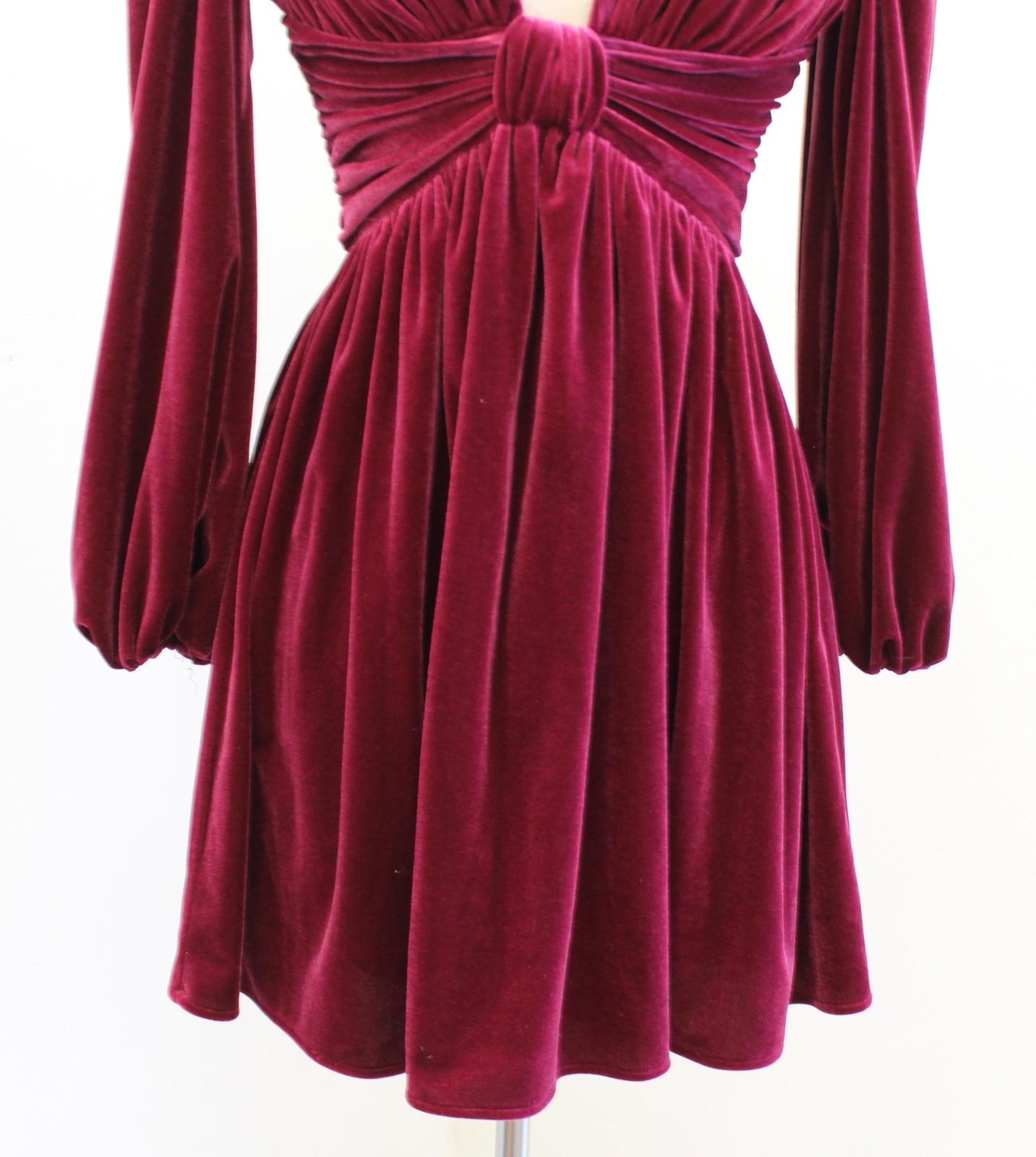 Gianni Bini Mariah Dress Womens 0 Berry Wine Velvet Plunge V Neck Mini Party