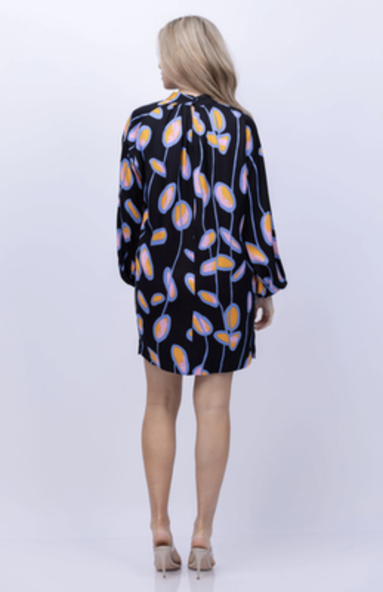 Diane Von Furstenberg Silka Dress Womens M Black Floral Keyhole Shift Mini Blue